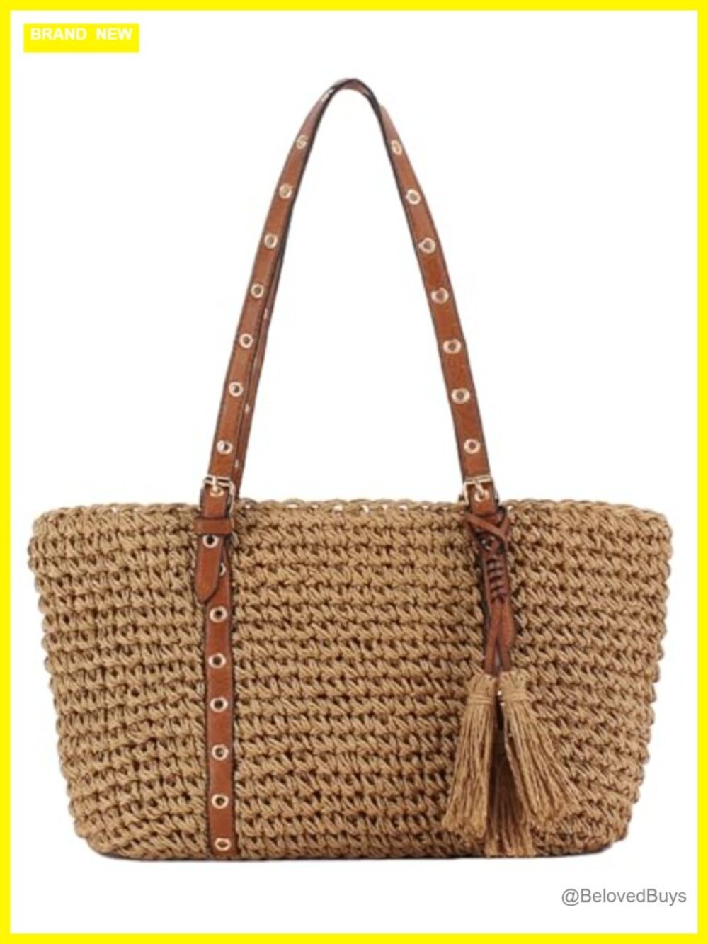 Summer Straw Crochet Tassel Adjustable Shoulder Tote Handwoven Purse